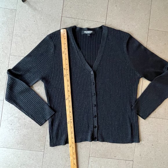 Holt Renfrew Black w/ Silver Thread Silk Blend Cardigan Sweater-Large - Picture 7 of 10
